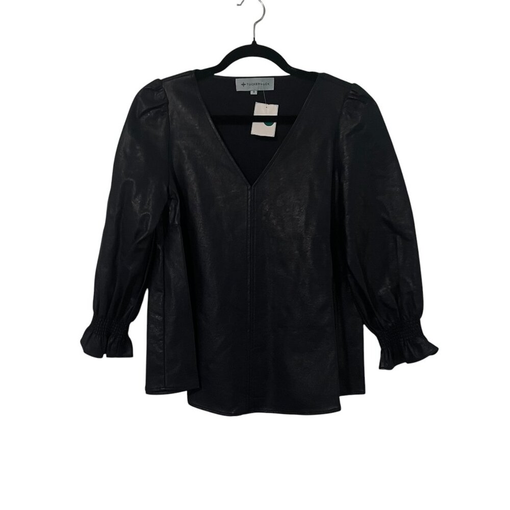 Tuckernuck Women's Black Faux Leather Top Size S - Picture 1 of 3